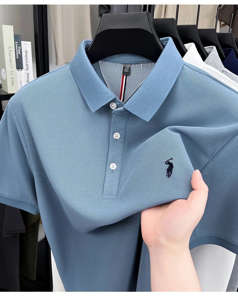 High end designer brand short sleeve polo shirt men's summer breathable trend golf pony embroidery business casual Paul T-shirt