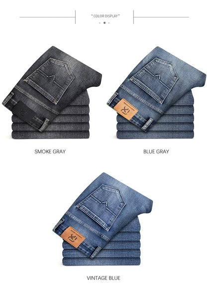 Autumn Winter New Business Men's Jeans Classic Fashion Stretch Washed Casual Denim Trousers Comfortable Straight Male pants