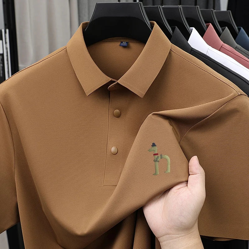 Luxury Brand Men's Polo Shirt New Lapel Print Short Sleeve T-Shirt Summer Breathable Skin Friendly Casual Business Mens Clothing