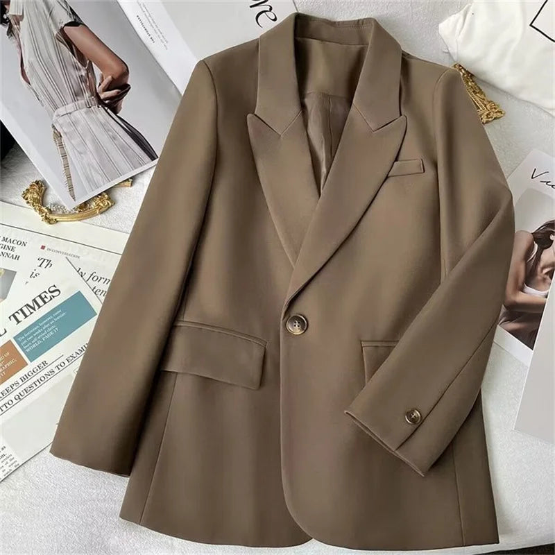 Elegant Office Lady Blazers Women Outerwears 2025Fashion Long Sleeve Single Button Blazer New Autumn Casual Female Coats Jackets