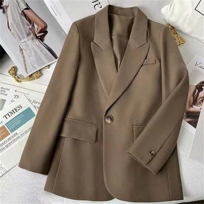 Elegant Office Lady Blazers Women Outerwears 2025Fashion Long Sleeve Single Button Blazer New Autumn Casual Female Coats Jackets
