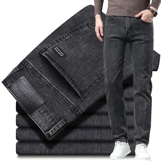 2025 New Men Fashion  Slim Fit Jeans Male Elasticity Smart Casual Mid Classics Straight Denim Pants Wedding Party Black Trousers