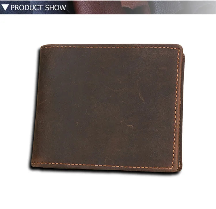 Portefeuille Rétro RFID en Cuir Véritable pour Homme, Design Simple, avec Porte-Cartes, Sacs à Monnaie, Portefeuilles Courts en Cuir Huilé pour Homme