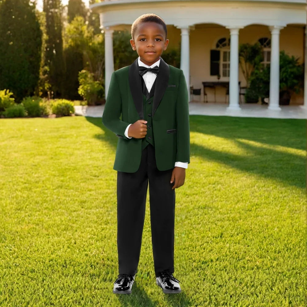 Autumn Kids Long Sleeved Suit Set 4 Pieces Formal Occasion Wear Handsome Smart Shawl Lapel Boys Suits Wedding Guest Clothes