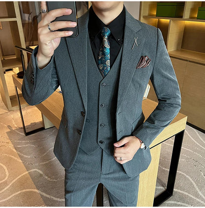 2026 High Quality (Suit + Vest + Trousers) Stylish and Handsome Casual Wedding Suit Business Suit Three-Piece Genuine