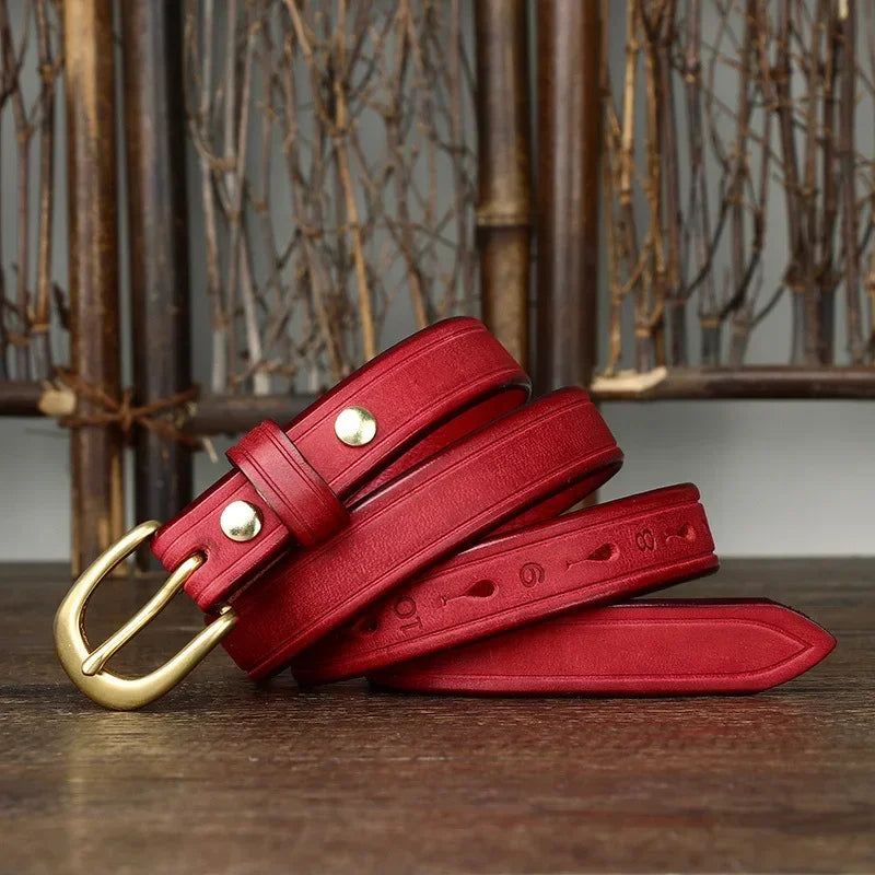 2.4CM Thick Cowhide Copper Buckle Ladies Genuine Leather Casual Jeans Belts for Women Luxury Designer Korean Fashion Thin Belt