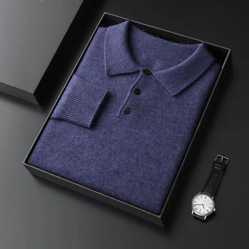 Autumn Mens Knit  Pullover Sweater Lapel Slim Fit Button Pullover HeavyWeight Polo Sweaters Outdoor Winter Warm Solid Streetwear