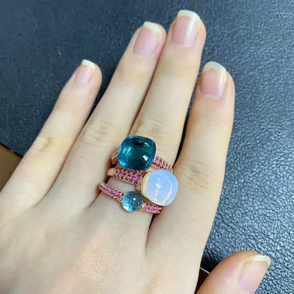 3Pcs/Set Nudo Ring Stacking Set for Women Mix Color Candy Crystal Inlay Zircon Amethyst Blue Topaz Round Jewelry Gift