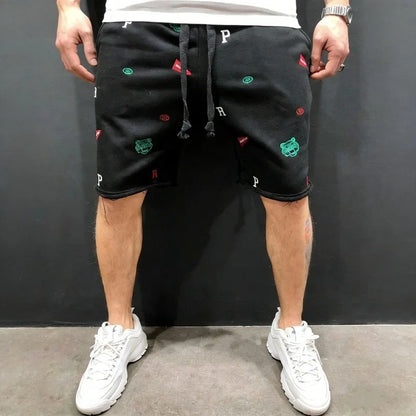 Spring Summer Mens Cotton loose Shorts Streetwear Bodybuilding Embroidered casual Short pants Jogger sports Tiger head Shorts