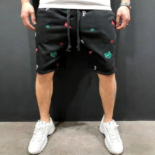 Spring Summer Mens Cotton loose Shorts Streetwear Bodybuilding Embroidered casual Short pants Jogger sports Tiger head Shorts