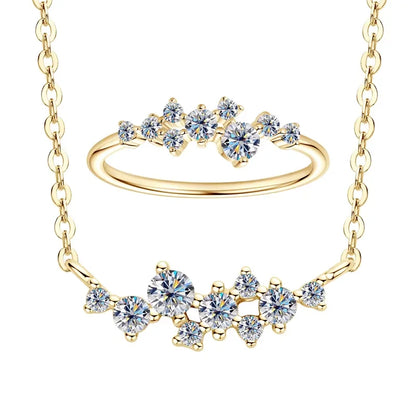 Moissanite Diamond Necklace Ring 925 Sterling Silver Cluster Pendant Jewelry Set For Women Laides Engagement Rings Gift