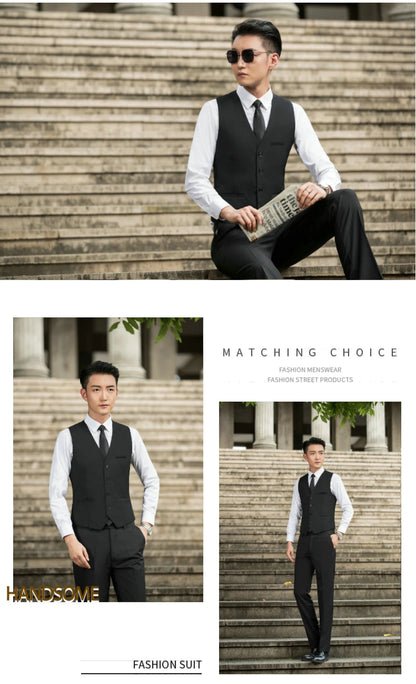 Small Size Men Vest Checkered Elastic Black Single Breasted Black Waistcoat For Host Groom Groomsmen Blue Suit Vest for Men