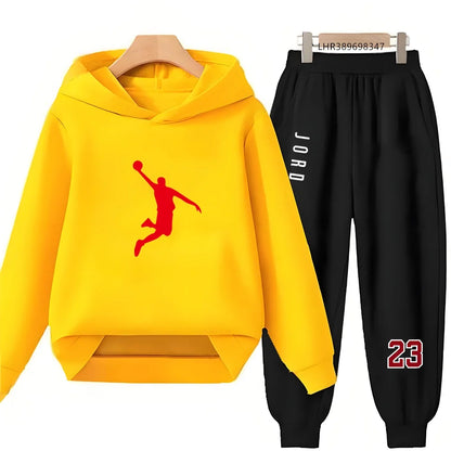 Black 3-12 Years Children's Hoodie+Pants Suit White Girl Sweatshirt Sets Boys Pants Suits Basketball Jersey Number 23 Clothing