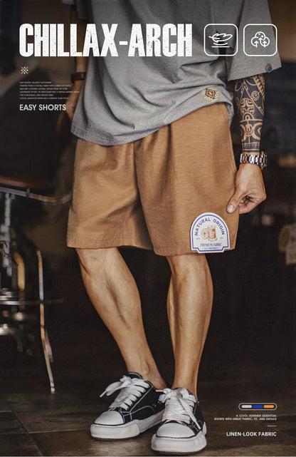 Men's Lyocell Linen Look Shorts Straight Leg Elastic Waist Lightweight Breathable Old Money Casual Summer Male Pants