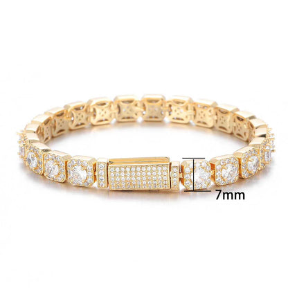 Clustered Diamond Tennis Chain Miami Tennis Link Bracelet for Women 7MM Iced Out CZ Cuban Necklace Hip Hop Jewelry Gifts