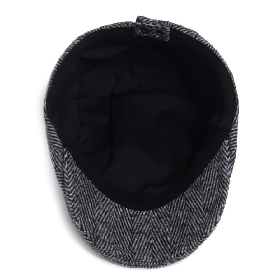 Vintage Big Herringbone Beret For Men Autumn Winter Warm Casual Newsboy Cap Fashion Women Flat Hat Double Breasted Adjustable