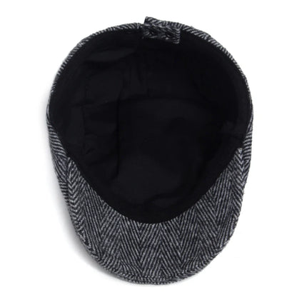 Vintage Big Herringbone Beret For Men Autumn Winter Warm Casual Newsboy Cap Fashion Women Flat Hat Double Breasted Adjustable