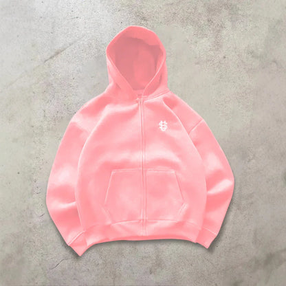 Y2k High Street Zip Embroidery Pattern Men's Hoodies Oversized Loose Sweatshirts Pullover Women Hip Hop Zip Hoodie Vintage Pants