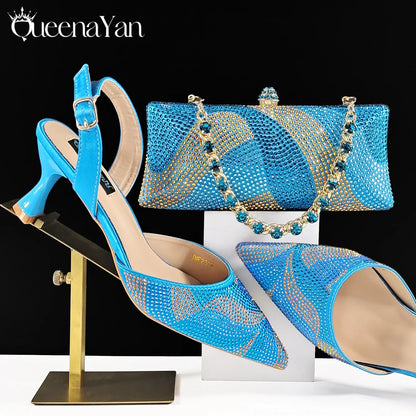Festive Elegance Spot Goods Dazzling Heels and Chic Long Bag Clutch Perfect Combination Of Shoes And Bag for Special Occasions