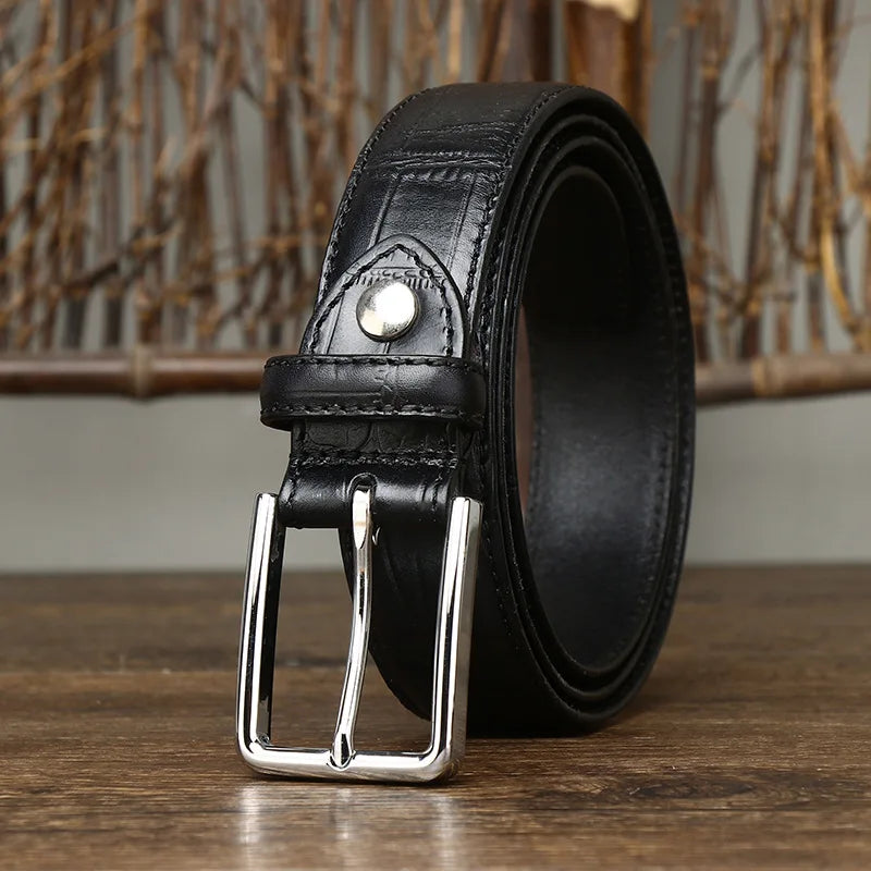 3.5CM Pure Cowhide High Quality Genuine Leather Belts for Men Strap Male Pin Buckle Business Suit West Belt Jeans Cowboy Cintos