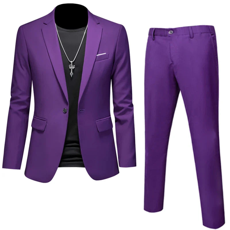 6XL-M (Blazer+Pants) High Quality Business Solid Color Slim Fit Suits 2 Pieces Men's Groom Wedding Social Tuxedos Set 16 Colour