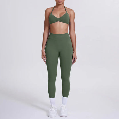 Women 2pcs Patchwork Sport Yoga Suit Training Sleeveless Sport Gym Tops Tummy Control Slimming Booty Leggings Yoga Suit Sports