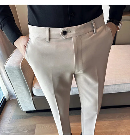 2024 Spring Autumn Fashion Business Casual Pants Men's Straight Leg Slim Fit Suit Pants Formal Office Social Wedding Dress Pants