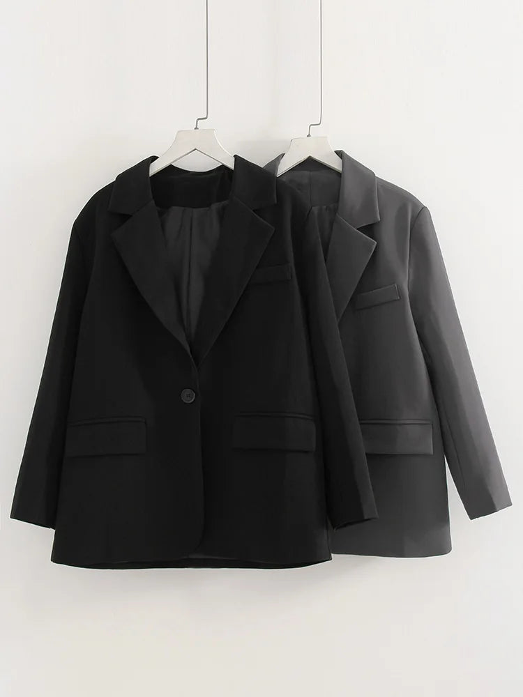 Women Blazers Grey Autumn Outerwears Office Jackets Ladies Coat Long Sleeve Pockets Black Blazers For Women Casual Long Jackets