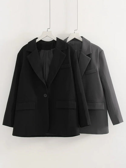 Women Blazers Grey Autumn Outerwears Office Jackets Ladies Coat Long Sleeve Pockets Black Blazers For Women Casual Long Jackets