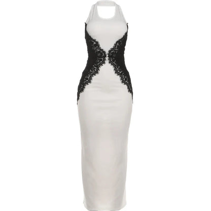 Lace Patchwork Long Dresses Woman Halter o-Neck Off Shoulder Backless Robe Midnight Prom Party Elegant Skinny Vestidos