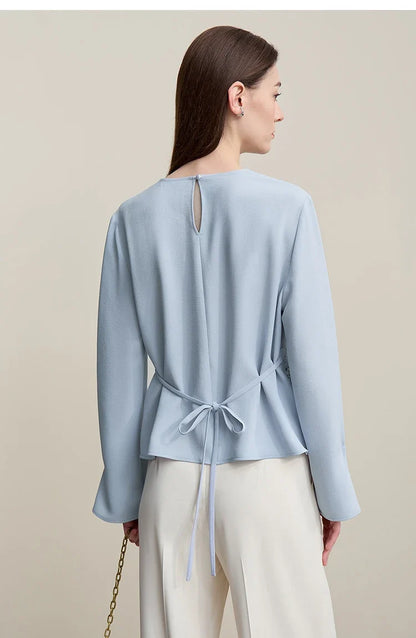Women's Blouse 2026 Autumn New Elegant Commuter Crew Neck Lace Chiffon Women's Shirt Loose Versatile Elegant Top 12681001