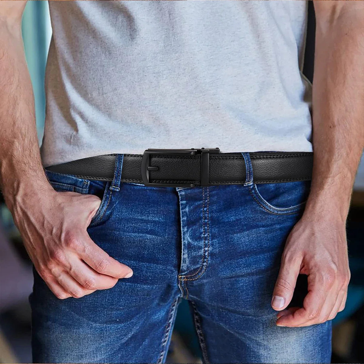 Men's automatic buckle waistband, adjustable without holes, suitable for office and daily casual wear