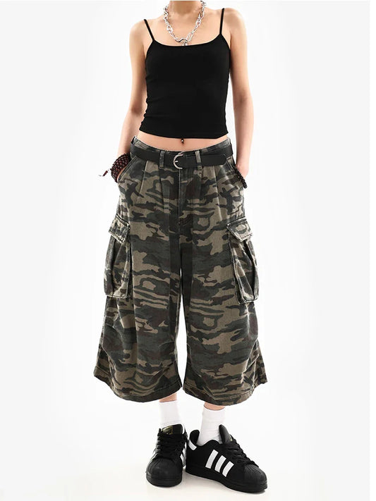 Summer Women Tomboy Camouflage Japanese Abi Jorts Jean Y2K 2000s Aesthetic Capri Pants Harajuku Denim High Street Goblin Core