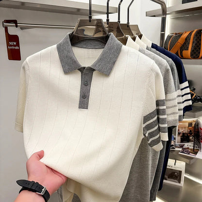 2026 Men's Short Sleeved Polo Shirt with High-end Feel, Summer Thin Design, Knitted Collar, Linen T-shirt As Base