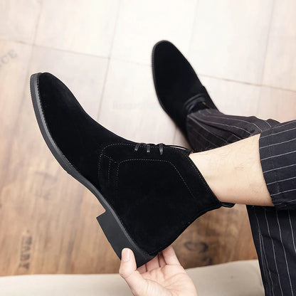 Leather Men Ankle Chelsea Boots Men Work Shoes Pointed Toe Leisure Boots for Male Casual Motorcycle Boots Botas Plus Size 38-48
