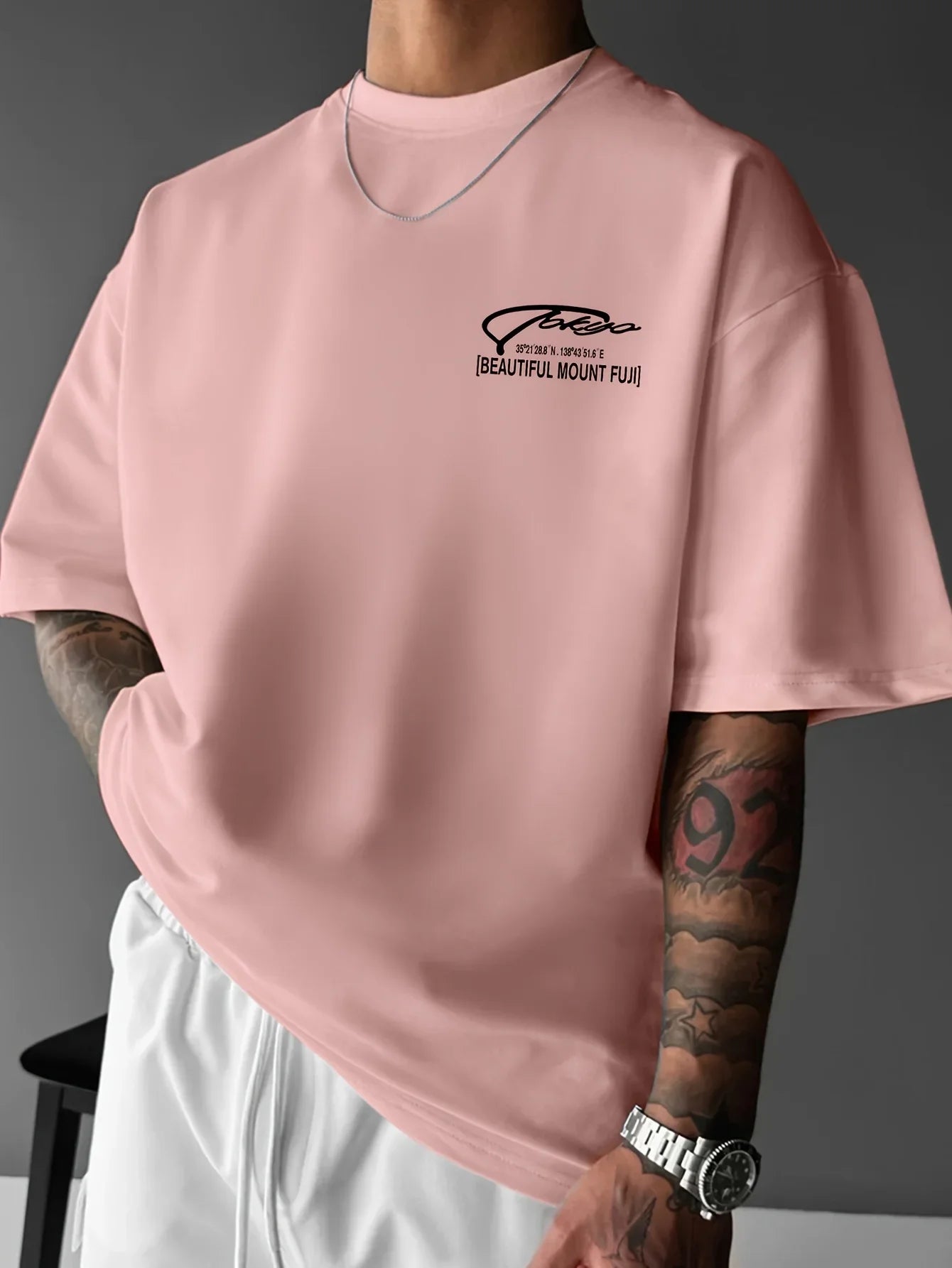 Men  Summer Streetwear Printed T-shirt with Cherry and Mount Fuji Patterns Loose Round-neck Casual Top Fashionable and Versatile