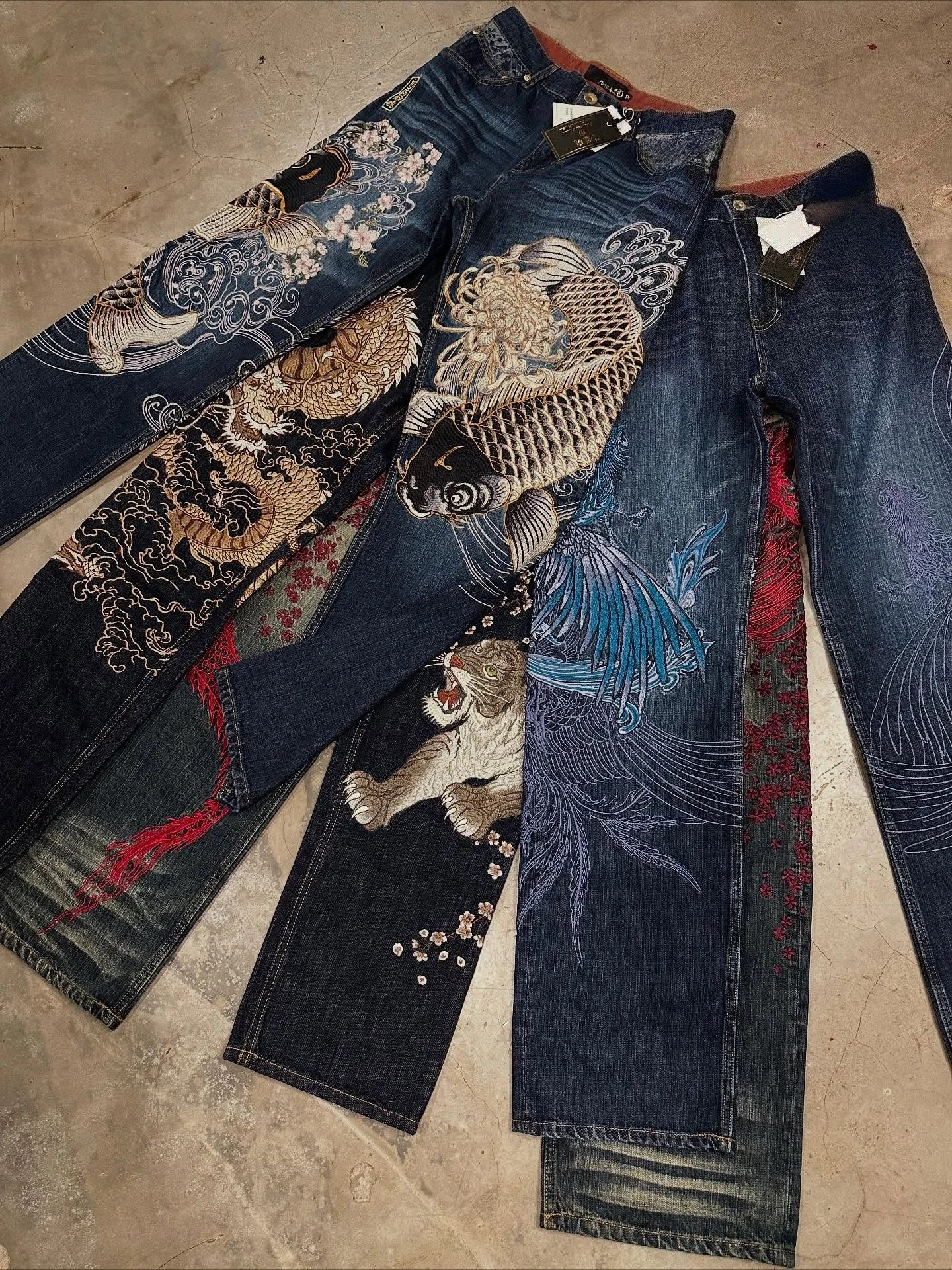 Japanese Harajuku Jeans Mens New Dragon High Quality Jeans Gothic Y2K Vintage Hip Hop Streetwear Denim Fabric Wide Leg Pants