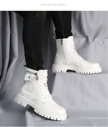 Fashion White Boots For Men New British Style Platform Motorcycle Boots Good Quality Casual Men’s High Top Leather Shoes Punk