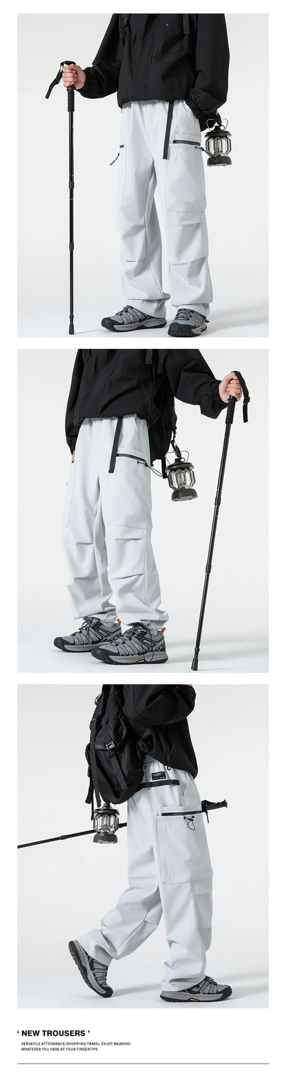 Hiking Pants Men Waterproof Windproof Breathable Elastic Waist Climbing Trekking Fishing Pants Camping Casual Overalls Trousers