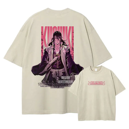 Japan Anime Bleach Aizen Sousuke Graphic Tee Men Oversized Washed Tshirts Manga Casual T Shirt Harajuku Male Cotton T-shirt