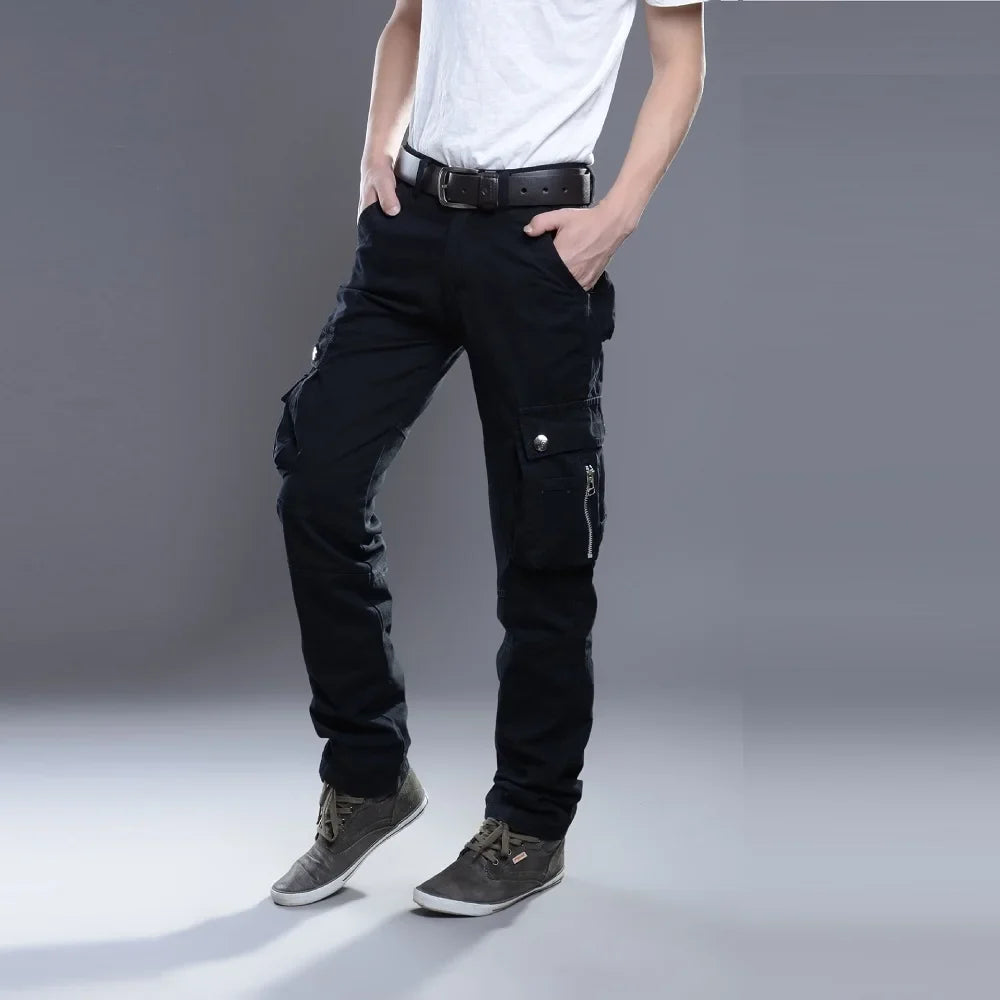 Winter Cargo Pant Men Straight Leg Fit Brushed Trouser Male Cotton Fleece Lined Warm Pocket Work Black Elegant Military Tactical