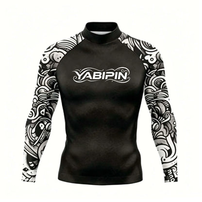 Quick Dry Long Sleeve Rash Guard for Men with High Collar – Sun Protection Beach Swim Tee