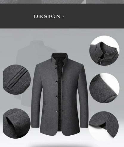 Brand 2026 Winter Coat Mens Chinese Stand Collar Solid Coats for Man Autumn and Winter Business Casual Woolen Jacket