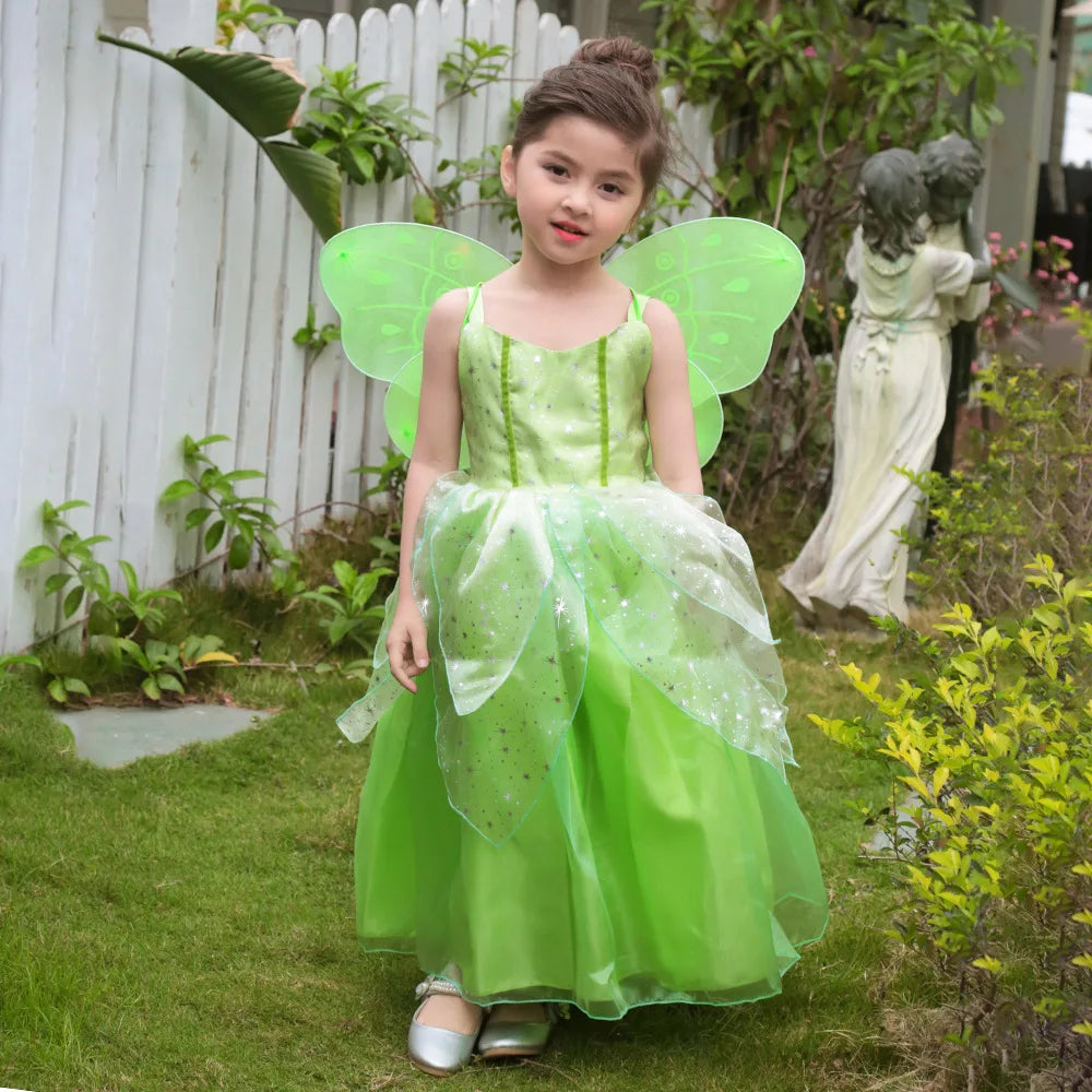 Girls Tinkerbell Fairy Dresses LED Light Up for Girls Costume Kids Cosplay Flower Fairy Princess Clothes Christmas Party Outfit