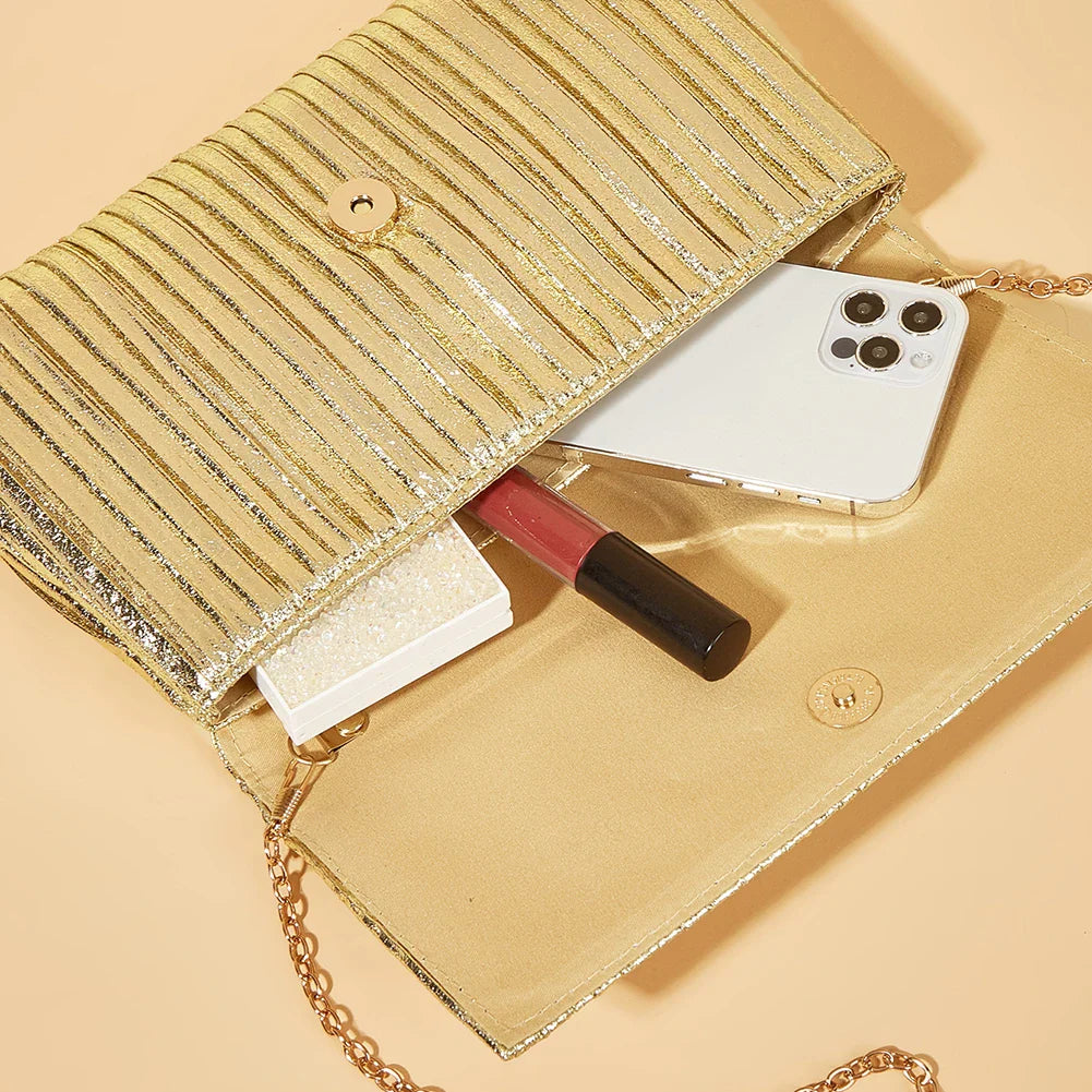 Luxury Envelope Banquet Bags Shiny Metallic PU Evening Clutch Bags High-end Flap Chain Shoulder Bag Women's Wedding Party Purses