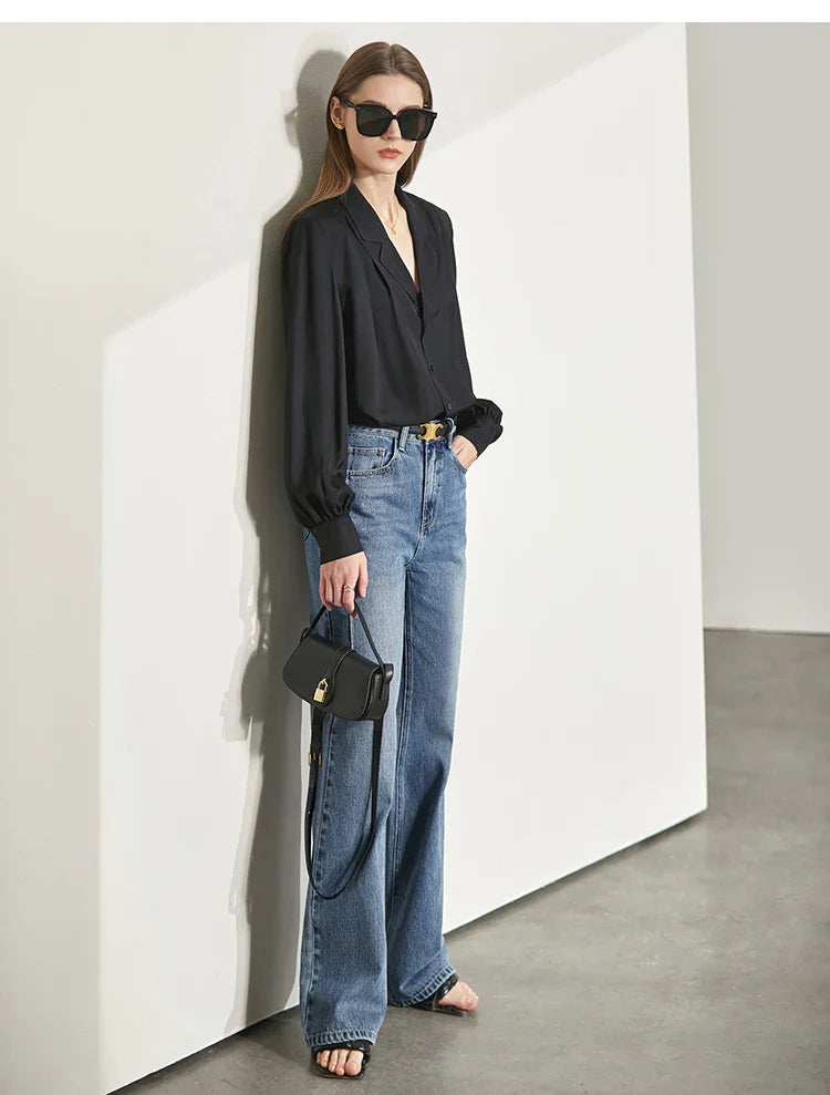 Minimalism Women Jeans 2025 Autumn Vintage Denim Pants Loose Wide Leg Pants Woman Casual Pants Female Trousers 12551002