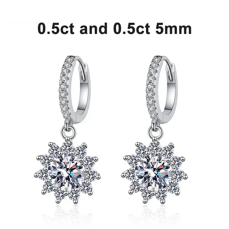 1ct Moissanite Earring 925 Sterling Silver with White Gold Plated Hoop Drop Earring for Women Wedding Engagement Jewelry