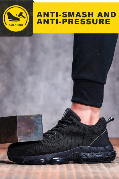Steel Toe Work Shoes for Men Women Comfortable Lightweight Black Safety Construction Working Shoes Anti-Smash Anti-Puncture