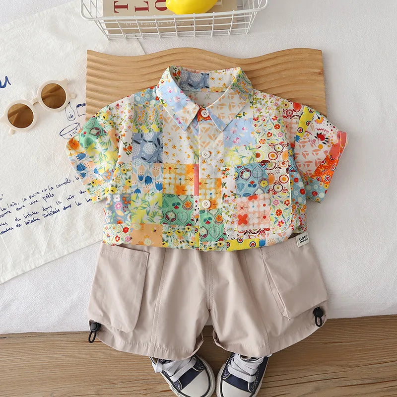 New Children Summer Fashion Baby Boy Clothes Suits Kids Infant Personalized Floral Shirt Shorts 2pcs/Set Toddler Casual Costume