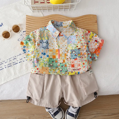 New Children Summer Fashion Baby Boy Clothes Suits Kids Infant Personalized Floral Shirt Shorts 2pcs/Set Toddler Casual Costume